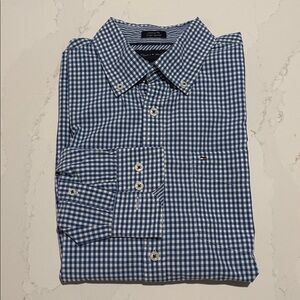 Tommy Hilfiger Button Down Plaid Shirt, blue and White, size Medium